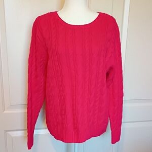 Lands End Drifter Pink Cable Knit Sweater XL New With Tags
